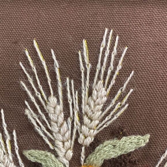 Cottagecore Handmade Wooden Framed Flowers In Pitcher Crewel Embroidery Wall Art - Picture 3 of 17